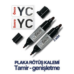 Takaz Global 2 Uçlu Plaka Yazma Rötüş Kalemi SİYAH 2 li Set