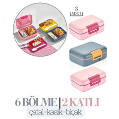 Takaz Global 2 Katlı 6 Bölmeli Yemek Kabı 3 lü Set D.Tessay Design