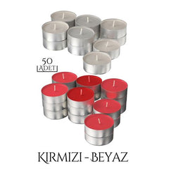 Takaz Global TeaLights Yuvarlak Mum KIRMIZI BEYAZ 50 Lİ SET
