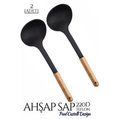 Takaz Global Ahşap Sap Teflon Yemek Kepçesi 2 li SET P.Castelli Design