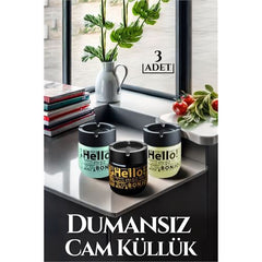 Takaz Global Cam Dumansız Küllük Hello Design 3 lü Set 719008