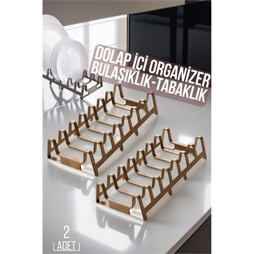 2 li Dolap İçi Tencere Kapak Ve Tabak Düzenleyici Kurutmalık Organizer Latte Renk