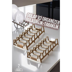 2 li Dolap İçi Tencere Kapak Ve Tabak Düzenleyici Kurutmalık Organizer Latte Renk