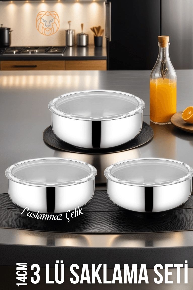 3 lü Saklama Kabı Seti 14 cm Paslanmaz Çelik 719250