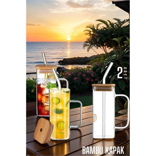 Bambu Kapaklı Kavanoz Bardak 2 ADET 720102