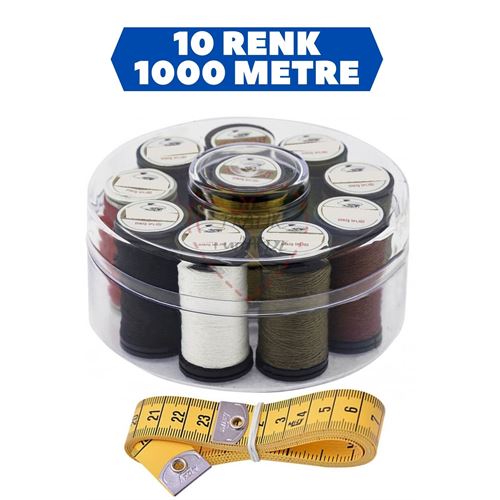 Takaz Global 10 Renk 1000 Mt Kutulu Mezuralı Dikiş İpliği Seti