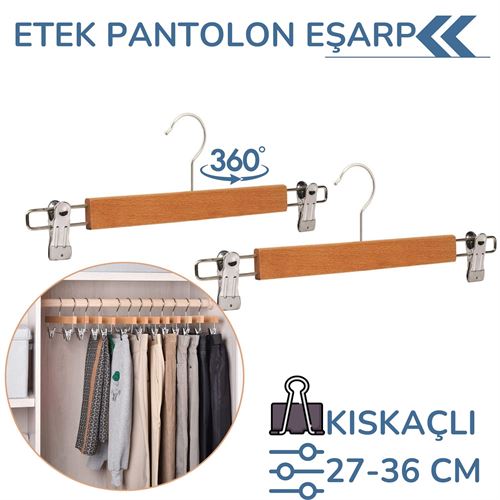 Takaz Global Ahşap Etek Pantolon Eşarp Kıskaçlı Askı Ayarlanabilir 360 Derece