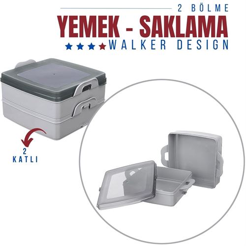Takaz Global Walker 2 Bölmeli Sandviç Tost Yemek Kabı GRİ