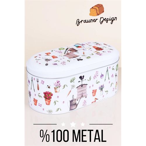 Takaz Global Brauner Metal Desenli Ekmek Kutusu BEYAZ