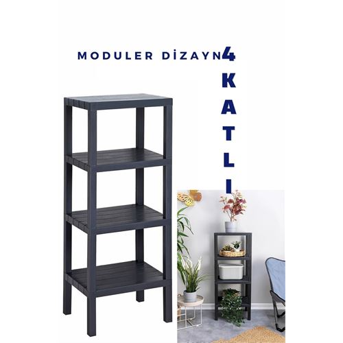 Takaz Global 4 Katlı Modüler Raf Sistemi SİYAH