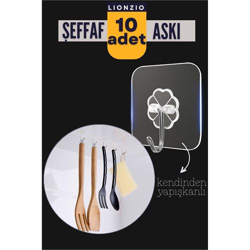 Takaz Global Şeffaf Yapışkanlı Askı Lionzio Design 10 ADET