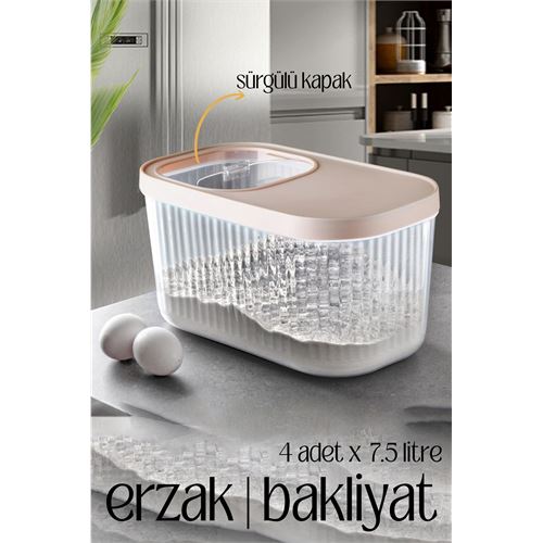 Takaz Global MultiBox Erzak Bakliyat Kutusu Sürgülü Kapak 7.5 Litre 4 ADET 718471