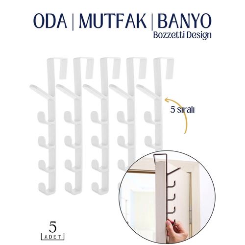 Takaz Global 5 Sıralı Kapı Askısı Bozzetti Design 5 ADET BEYAZ 718605