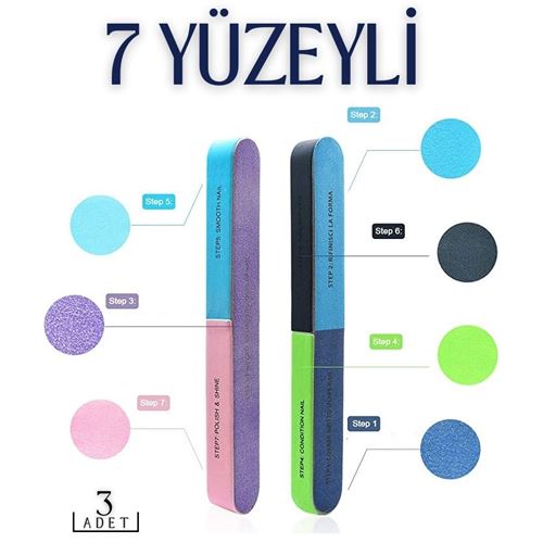 Takaz Global 7 Yüzeyli Tırnak Törpü ve Parlatma Süngeri  3 Adet