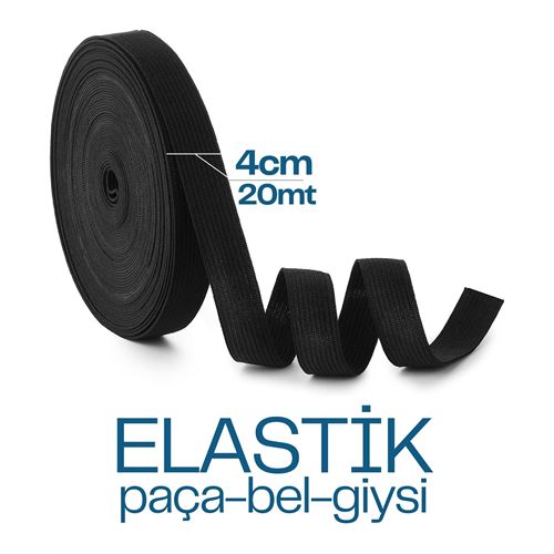 Takaz Global 20 Metre Yassı Bel Paça Giysi Lastiği 4 cm SİYAH