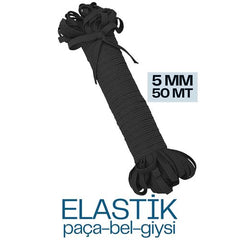 Takaz Global Yassı Bel Paça Giysi Lastiği 50 Mt 5 mm SİYAH