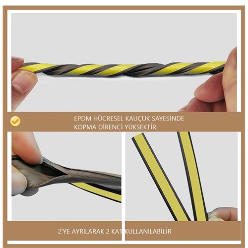 Takaz Global D Tip Kapı Pencere Ses Isı Yalıtım Bandı EPDM Kauçuk 39 Metre
