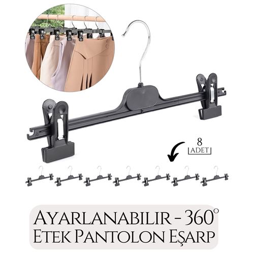 Takaz Global Etek Pantolon Eşarp Kıskaçlı Askı 8 li SET
