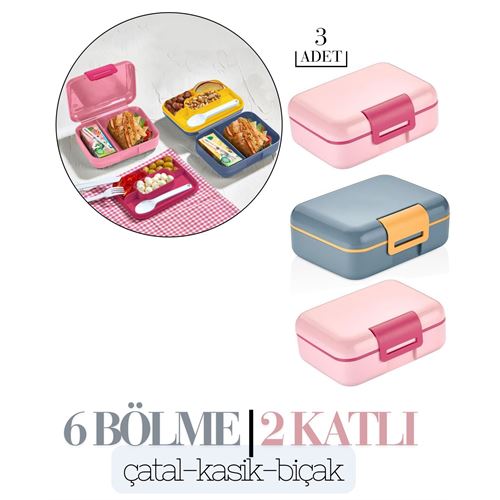 Takaz Global 2 Katlı 6 Bölmeli Yemek Kabı 3 lü Set D.Tessay Design