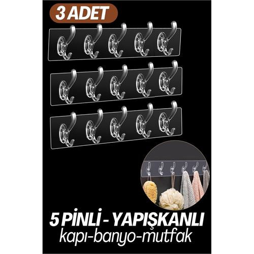 Takaz Global 5 Pinli Yapışkanlı Askı Xenoty Design 3 lü SET