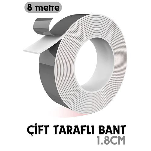 Takaz Global 8 Metre Çift Taraflı Yapıştırıcı Bant Çivisiz Montaj
