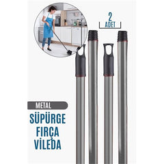 Takaz Global 2 Adet Vidalı Fırça Süpürge Vileda Sapı GRİ