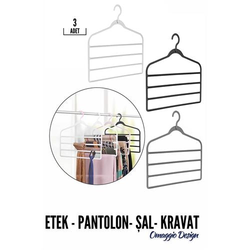 Takaz Global 3 Adet Pantolon Etek Şal Askısı Omaggio Design