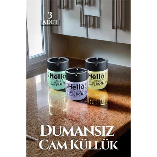 Takaz Global Cam Dumansız Küllük Hello Design 3 lü Set 719007