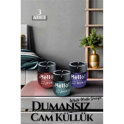 Takaz Global Cam Dumansız Küllük Hello White Design 3 lü Set