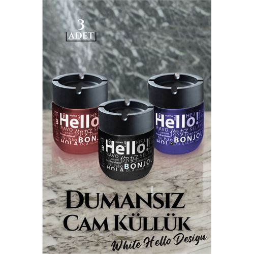 Takaz Global Cam Dumansız Küllük Hello White Design 3 lü Set