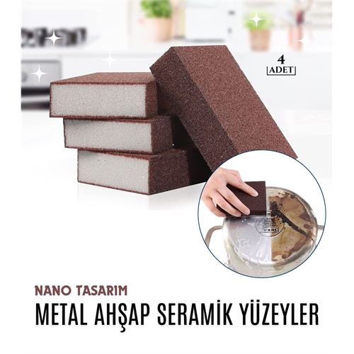 Takaz Global Nano Metal Ahşap Sert Yüzey Temizlik Süngeri 4 lü SET