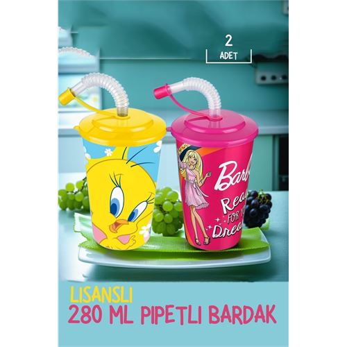 Takaz Global Barbie+Tweety Pipetli Bardak 2 li Set