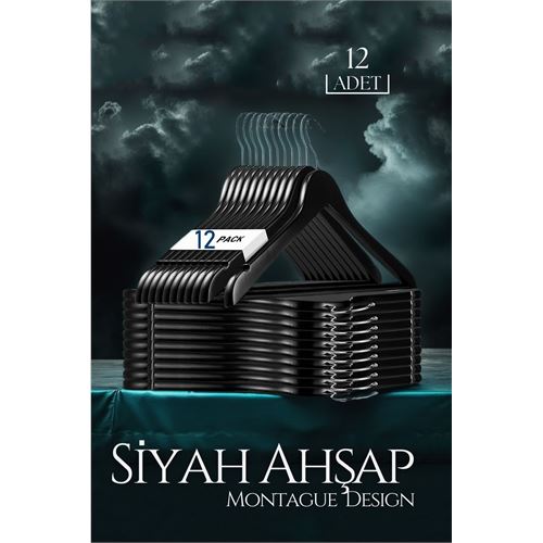 HomeCare Siyah Ahşap Elbise Askısı 12 ADET