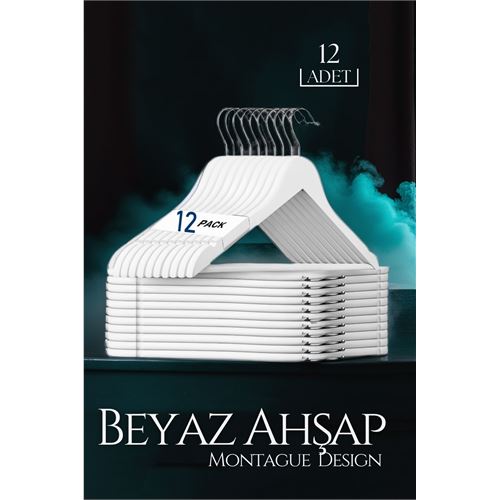 HomeCare Beyaz Ahşap Elbise Askısı 12 ADET Montague Design 719132