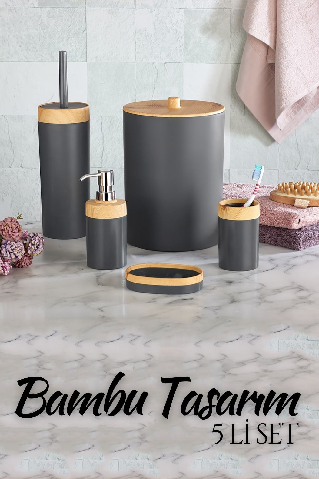 5 li Banyo Seti Alesta Design GRİ 258412