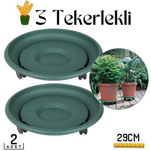 Saksı Taşıyıcı ve Altığı 29 Cm Tekerlekli 2 ADET YEŞİL