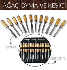 Elena 12 Parça Çantalı Ağaç Oyma ve Kesici Set