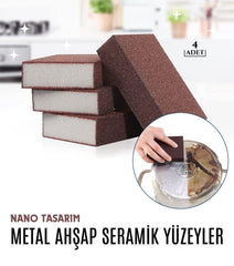 Nano Metal Ahşap Sert Yüzey Temizlik Süngeri 4 lü SET