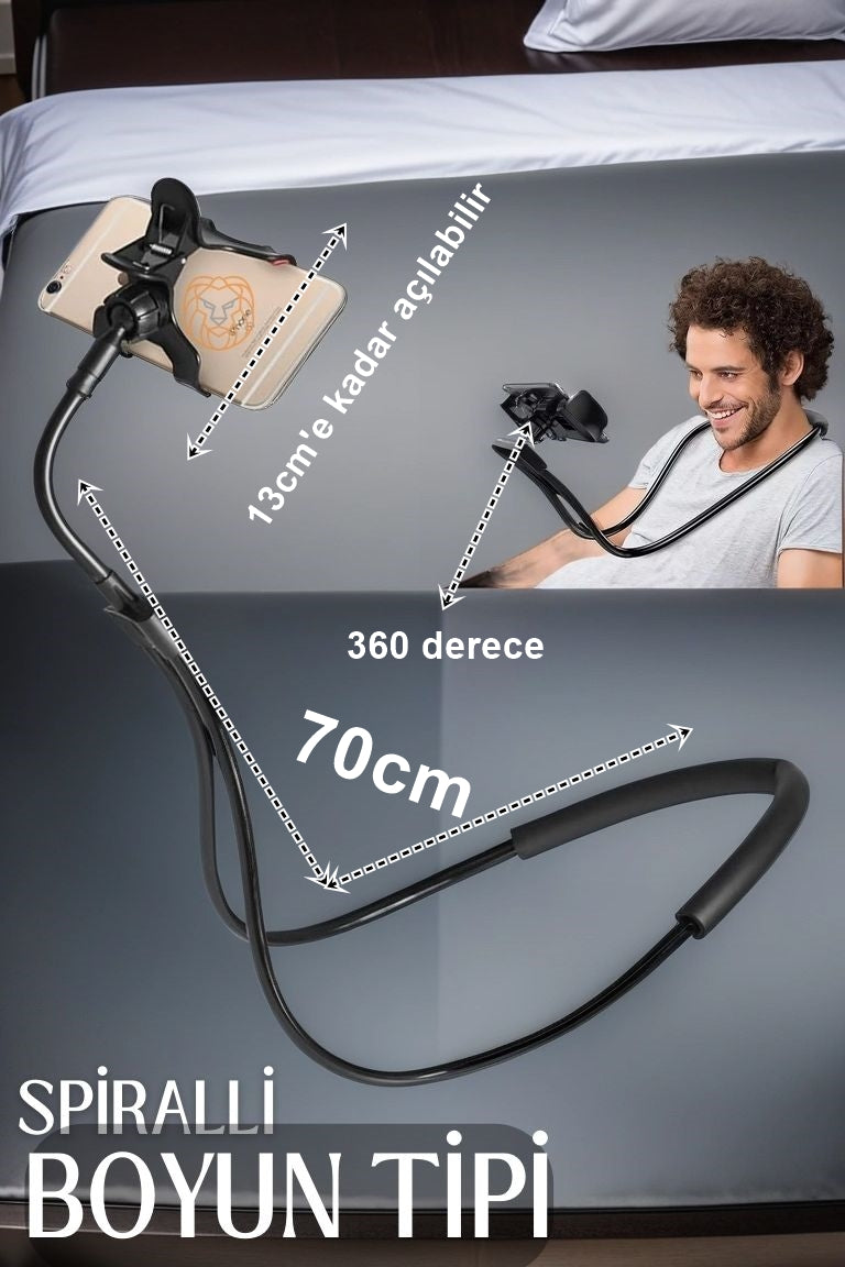 Boyun Telefon Tutucu 70 Cm Spralli 360 Derece Manganiello Design